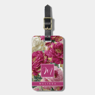 Red Gold Roses Floral Background Luggage Tag