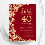 Red Gold Roses Surprise 40th Birthday Invitation<br><div class="desc">Red gold floral surprise 40th birthday party invitation. Elegant design featuring roses,  faux gold foil and typography script font. Trendy invite card perfect for a stylish female bday celebration. Can be customised to any age. Printed Zazzle invitations or instant download digital printable template.</div>