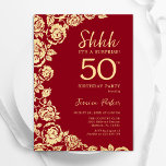 Red Gold Roses Surprise 50th Birthday Invitation<br><div class="desc">Red gold floral surprise 50th birthday party invitation. Elegant design featuring roses,  faux gold foil and typography script font. Trendy invite card perfect for a stylish female bday celebration. Can be customised to any age. Printed Zazzle invitations or instant download digital printable template.</div>