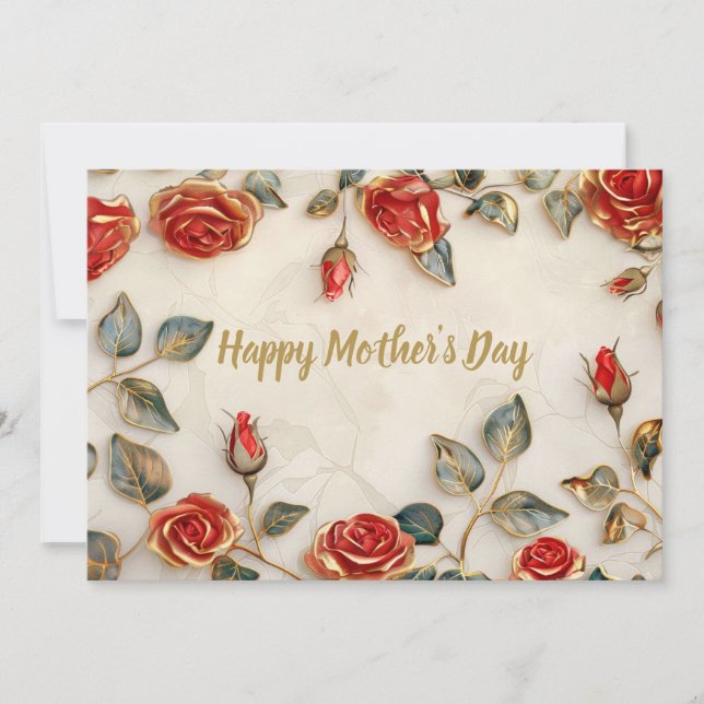 Red Gold Roses Vintage Mother's Day Card (Front)