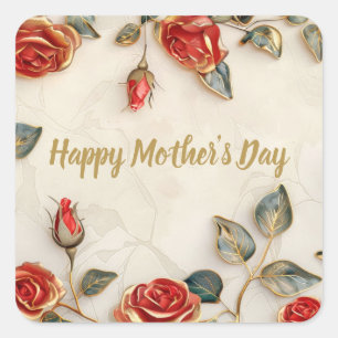 Red Gold Roses Vintage Mother's Day Square Sticker