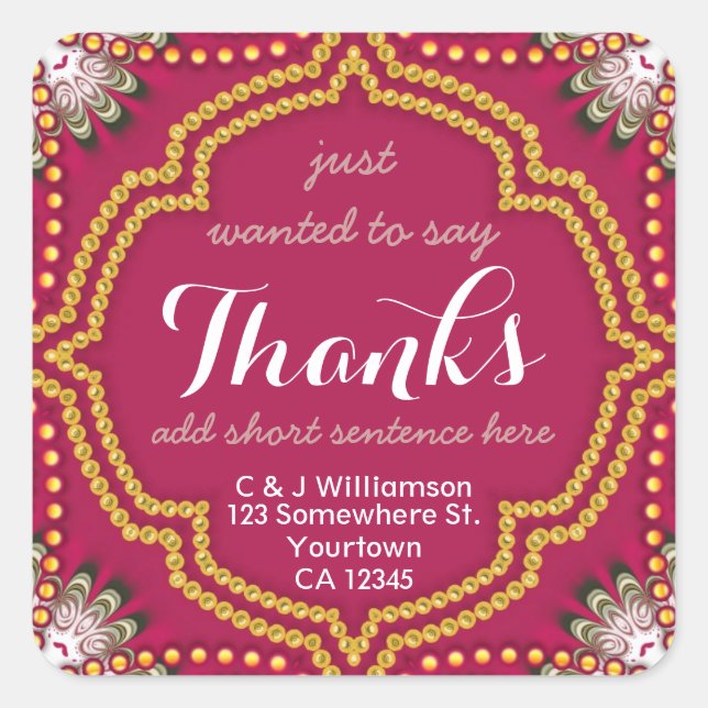 Red Gold Royal Eastern Thanks Square Stickers (Front)