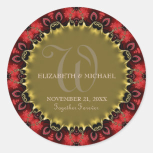Red & Gold Royale Art Wedding Special Event Classic Round Sticker