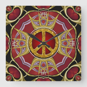 Red Gold Royale Peace Love Clock