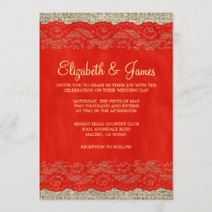 Red & Gold Rustic Lace Wedding Invitations