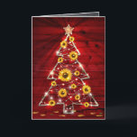 Red Gold Rustic Sunflower Christmas Tree Holiday Card<br><div class="desc">These burgundy red and gold rustic sunflower Christmas tree cards will be sure to warm hearts this holiday season! The design features original artwork of a Christmas tree created from wicker wood branches and twine decorated with cheerful sunflowers and red maroon holly berries. Glowing strings lights wrap around and atop...</div>