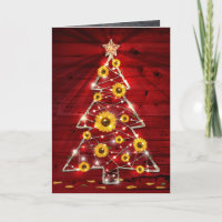 Red Gold Rustic Sunflower Christmas Tree Holiday