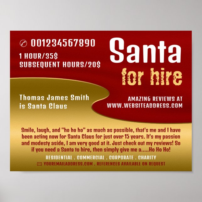 Red & Gold, Santa Claus Entertainer Advertising Poster (Front)