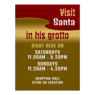 Red & Gold, Santa Claus Visitor Hours Poster