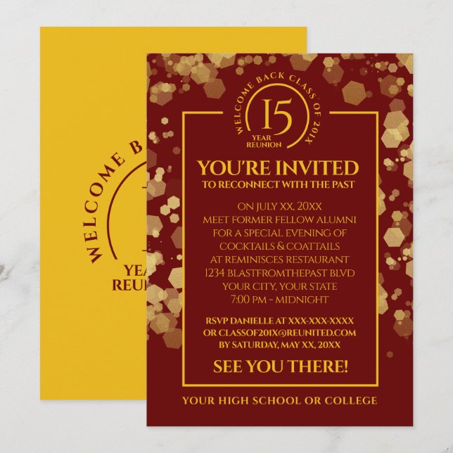 Red & Gold School Class Reunion Invitation (Front/Back)