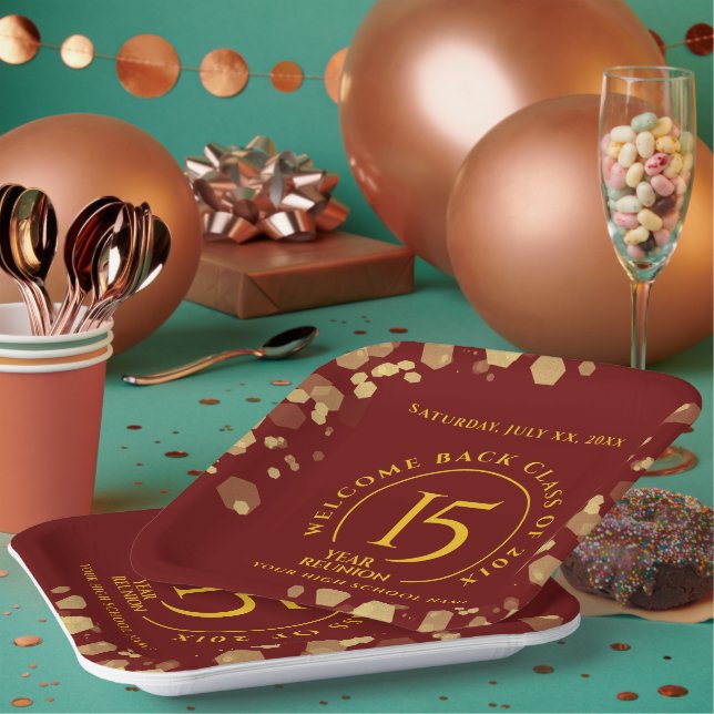 Red & Gold School College Class Reunion Paper Plate (Multi)