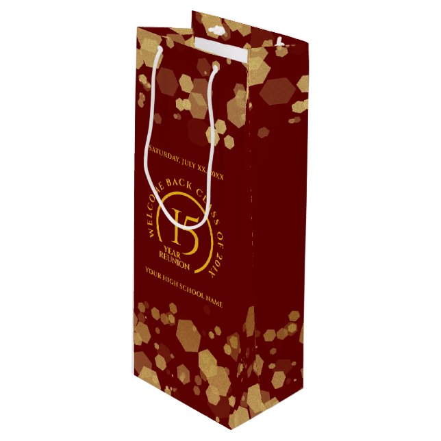 Red & Gold School College Class Reunion Wine Gift Bag (Front Angled)