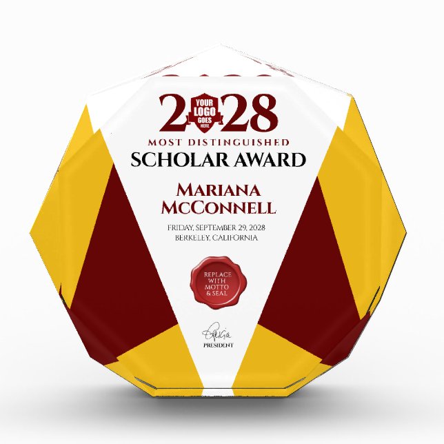 Red Gold School College University Graduation Photo Block (Front)