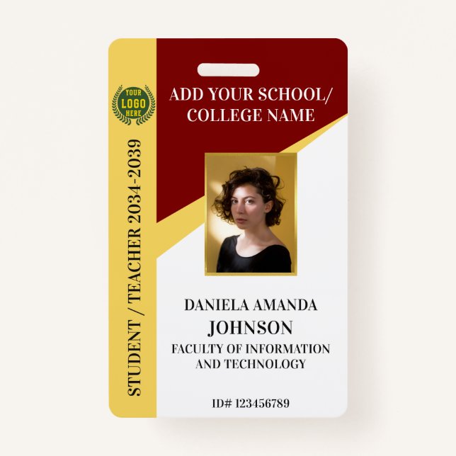 Red Gold School College University Student Teacher ID Badge (Front)