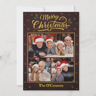 Red & Gold Script Merry Christmas Photo Card