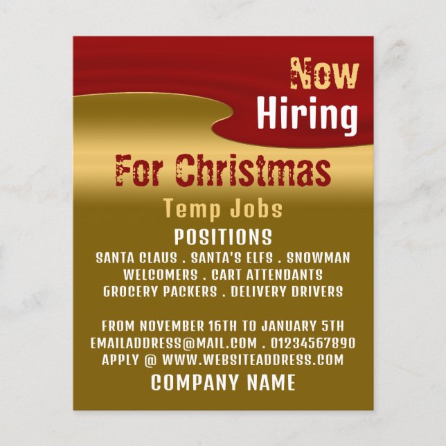 Red & Gold, Seasonal Recruitment Advertising Flyer (Front)
