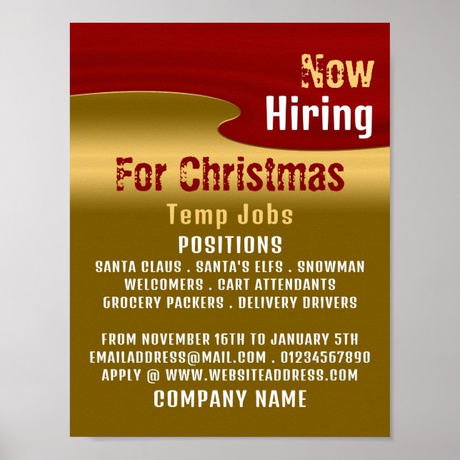 Red & Gold, Seasonal Recruitment Advertising Poster (Front)