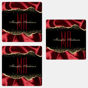 RED & GOLD SHIMMER SATIN BORDERS CUSTOM MONOGRAM 