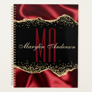 RED & GOLD SHIMMER SATIN BORDERS CUSTOM MONOGRAM PLANNER