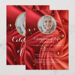 Red Gold Silky Photo Celebration of Life  Invitation