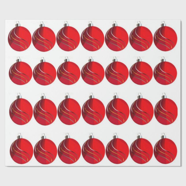 Red, Gold, Silver Christmas Bulbs Wrapping Paper (Flat)