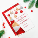 Red Gold Silver Glitter Tree Ornaments Christmas Holiday Card<br><div class="desc">This elegant and chic Christmas greeting card is perfect for setting the festive vibe for your seasonal event. It features a modern and glamorous faux printed sparkly bright red, gold, and silver glitter foil geometric tree with star topper and hanging ornaments on top of a simple white background. The back...</div>