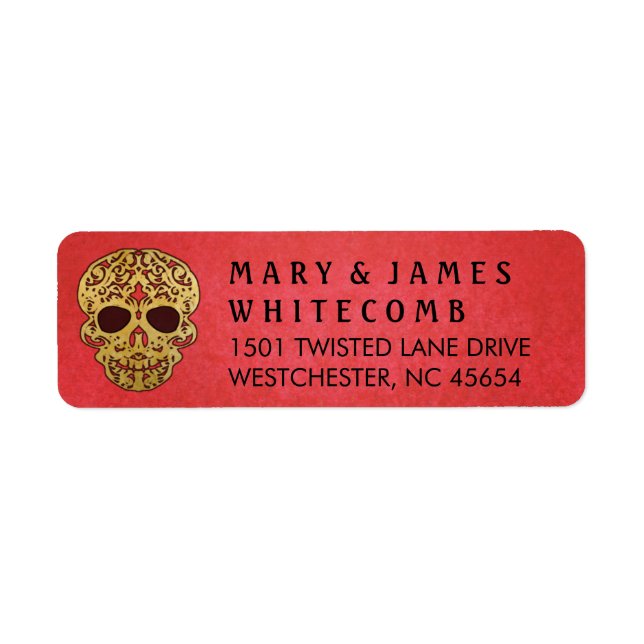 Red & Gold Skull Return Address Label (Front)