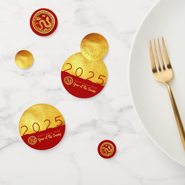 Red Gold Snake papercut 2025 Golden Party Confetti (Group)