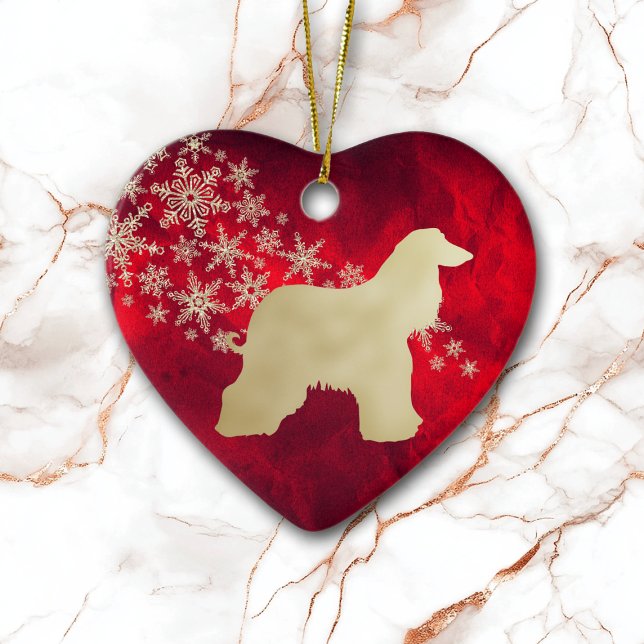 Red Gold Snowflake Afghan Hound Ceramic Tree Decoration (Creator Uploaded)