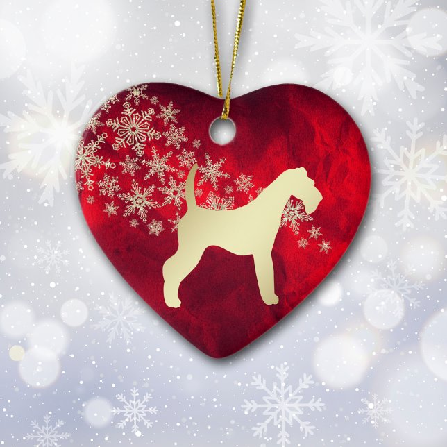 Red Gold Snowflake Airedale Terrier Ceramic Tree Decoration (Creator Uploaded)