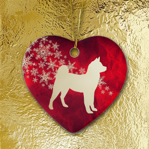 Red Gold Snowflake Akita Dog Ceramic Tree Decoration