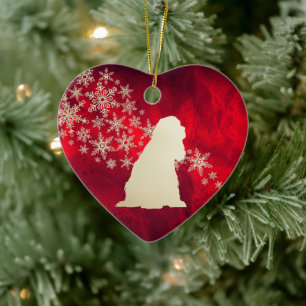 Red Gold Snowflake American Cocker Spaniel Ceramic Tree Decoration