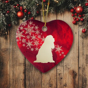 Red Gold Snowflake American Cocker Spaniel Ceramic Tree Decoration