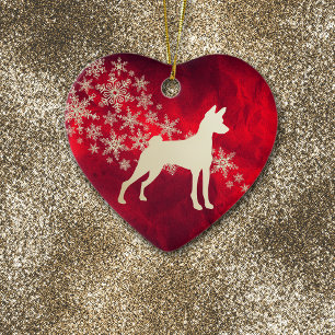 Red Gold Snowflake Basenji Dog Ceramic Tree Decoration