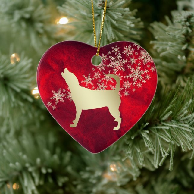Red Gold Snowflake Beagle Ceramic Tree Decoration (Tree)