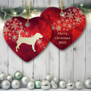 Red Gold Snowflake Beagle Dog Ceramic Tree Decoration