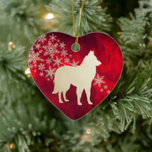 Red Gold Snowflake Belgian Tervuren Ceramic Tree Decoration