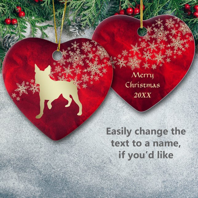 Red Gold Snowflake Boston Terrier Ceramic Tree Decoration (Creator Uploaded)