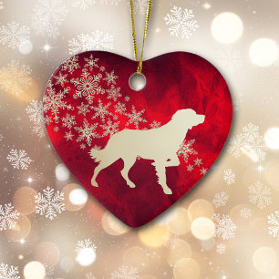 Red Gold Snowflake Brittany Dog Ceramic Tree Decoration
