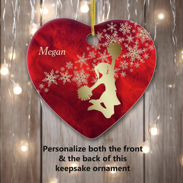 Red Gold Snowflake Cheerleader Personalised Ceramic Tree Decoration (Creator Uploaded)