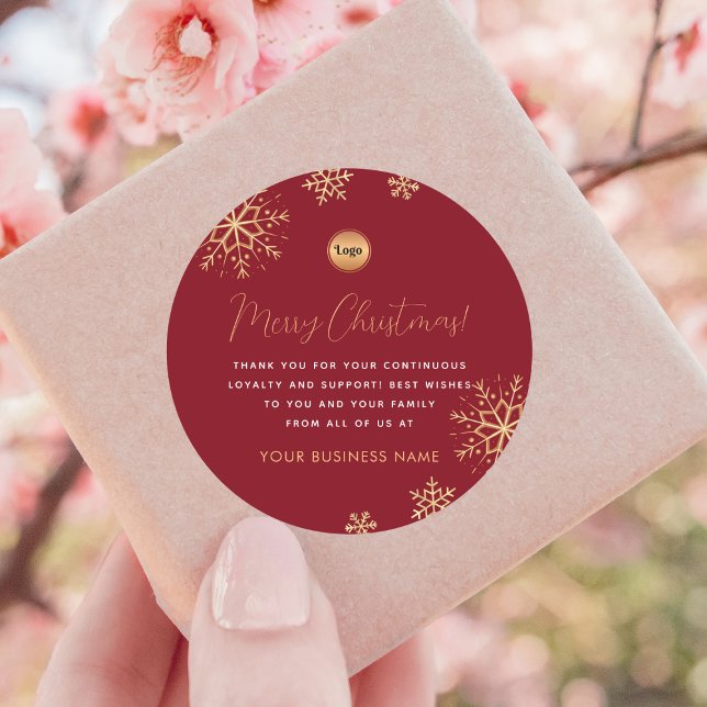 Red Gold Snowflake Custom Company Logo Christmas Classic Round Sticker (Creator Uploaded)