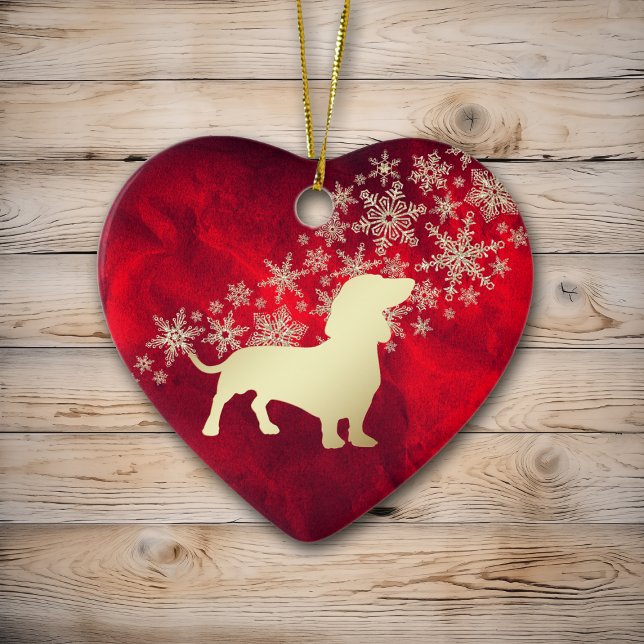 Red Gold Snowflake Dachshund Ceramic Tree Decoration (Creator Uploaded)