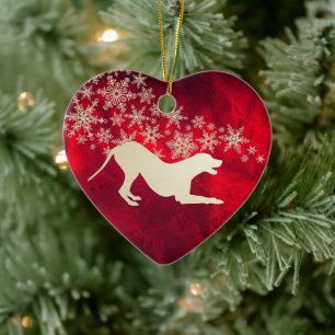 Red Gold Snowflake Dalmatian Ceramic Tree Decoration