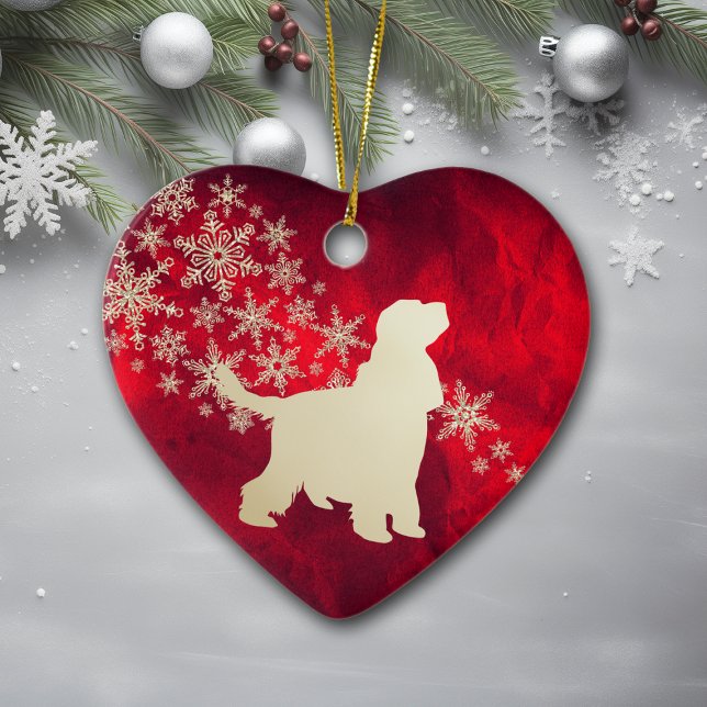 Red Gold Snowflake English Cocker Spaniel Ceramic Tree Decoration (Creator Uploaded)