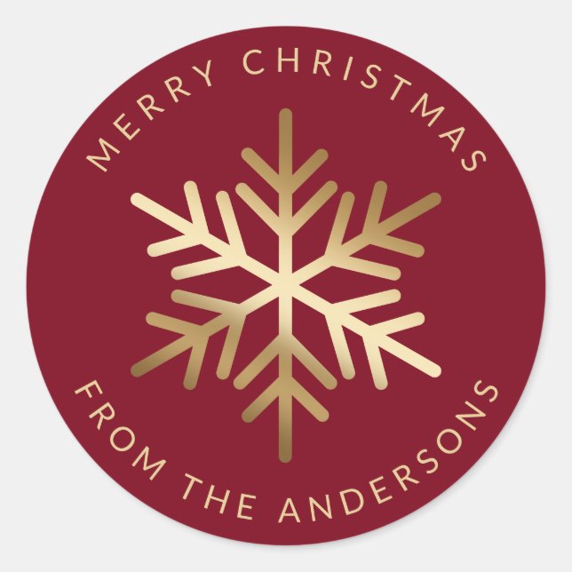 Red Gold Snowflake Family Merry Christmas Classic Round Sticker (Front)