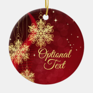 Red & Gold Snowflake Filigree Custom Christmas Ceramic Tree Decoration