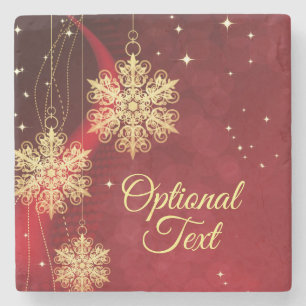 Red & Gold Snowflake Filigree Custom Christmas Stone Coaster