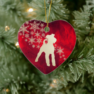 Red Gold Snowflake Fox Terrier Ceramic Tree Decoration