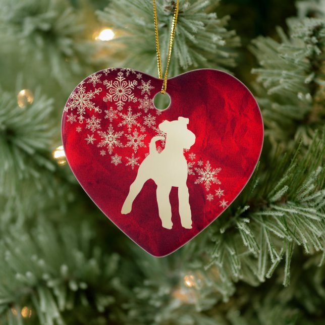 Red Gold Snowflake Fox Terrier Ceramic Tree Decoration (Tree)