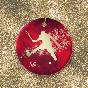 Red Gold Snowflake Male Tennis Player Ceramic Tree Decoration